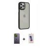 MARSİLYAN™- iPhone 12 Pro Max Kılıf Eksen Doku Prime - Siyah Joko 5D Cam + Neon Fosforlu Kamera Lens - YL