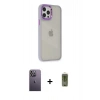 MARSİLYAN™- iPhone 12 Pro Max Kılıf Eksen Doku Prime - Siyah Joko Magic 5D Hayalet Cam + Beyaz Neon Fosforlu Kamera Lens