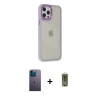 MARSİLYAN™- iPhone 12 Pro Max Kılıf Eksen Doku Prime - Siyah Joko Magic 5D Hayalet Cam + Neon Fosforlu Kamera Lens - MI