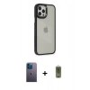 MARSİLYAN™- iPhone 12 Pro Max Kılıf Eksen Doku Prime - Siyah Joko Magic 5D Hayalet Cam + Neon Fosforlu Kamera Lens - MI