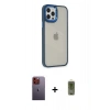 MARSİLYAN™- iPhone 12 Pro Max Kılıf Eksen Doku Prime - Siyah Joko Magic 5D Hayalet Cam + Neon Fosforlu Kamera Lens - TU