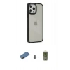 MARSİLYAN™- iPhone 12 Pro Max Kılıf Eksen Doku Prime - Siyah Joko Magic 5D Hayalet Cam + Shine Kamera Lens Koruma Cam - GD