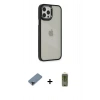 MARSİLYAN™- iPhone 12 Pro Max Kılıf Eksen Doku Prime - Siyah Joko Magic 5D Hayalet Cam + Siyah Metal Kamera Lens Koruma Cam