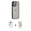 MARSİLYAN™- iPhone 12 Pro Max Kılıf Eksen Doku Prime - Siyah Mat Seramik Nano Ekran Koruyucu + Gold Shine Kamera Lens