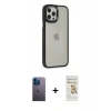 MARSİLYAN™- iPhone 12 Pro Max Kılıf Eksen Doku Prime - Siyah Mat Seramik Nano Ekran Koruyucu + Mavi Neon Fosforlu Kamera Lens