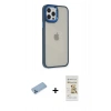 MARSİLYAN™- iPhone 12 Pro Max Kılıf Eksen Doku Prime - Siyah Mat Seramik Nano Ekran Koruyucu + Mavi Shine Kamera Lens Koruma Cam