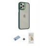 MARSİLYAN™- iPhone 12 Pro Max Kılıf Eksen Doku Prime - Siyah Mat Seramik Nano Ekran Koruyucu + Mavi Shine Kamera Lens Koruma Cam