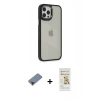 MARSİLYAN™- iPhone 12 Pro Max Kılıf Eksen Doku Prime - Siyah Mat Seramik Nano Ekran Koruyucu + Metal Kamera Lens Koruma Cam - KI