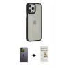 MARSİLYAN™- iPhone 12 Pro Max Kılıf Eksen Doku Prime - Siyah Mat Seramik Nano Ekran Koruyucu + Neon Fosforlu Kamera Lens - YL