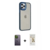 MARSİLYAN™- iPhone 12 Pro Max Kılıf Eksen Doku Prime - Siyah Mat Seramik Nano Ekran Koruyucu + Neon Fosforlu Kamera Lens - YL