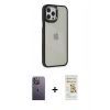MARSİLYAN™- iPhone 12 Pro Max Kılıf Eksen Doku Prime - Siyah Mat Seramik Nano Ekran Koruyucu + Neon Fosforlu Kamera Lens - BZ