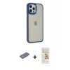 MARSİLYAN™- iPhone 12 Pro Max Kılıf Eksen Doku Prime - Siyah Mat Seramik Nano Ekran Koruyucu + Renkli Kamera Lens Koruma Cam - YL