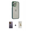MARSİLYAN™- iPhone 12 Pro Max Kılıf Eksen Doku Prime - Siyah Mat Seramik Nano Ekran Koruyucu + Neon Fosforlu Kamera Lens - SI