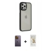 MARSİLYAN™- iPhone 12 Pro Max Kılıf Eksen Doku Prime - Siyah Mat Seramik Nano Ekran Koruyucu + Neon Fosforlu Kamera Lens - SI