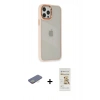 MARSİLYAN™- iPhone 12 Pro Max Kılıf Eksen Doku Prime - Siyah Mat Seramik Nano Ekran Koruyucu + Sarı Renkli Kamera Lens Koruma Cam