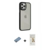 MARSİLYAN™- iPhone 12 Pro Max Kılıf Eksen Doku Prime - Siyah Mat Seramik Nano Ekran Koruyucu + Shine Kamera Lens Koruma Cam - GS