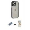 MARSİLYAN™- iPhone 12 Pro Max Kılıf Eksen Doku Prime - Siyah Mat Seramik Nano Ekran Koruyucu + Shine Kamera Lens Koruma Cam - SH