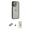 MARSİLYAN™- iPhone 12 Pro Max Kılıf Eksen Doku Prime - Siyah Mat Seramik Nano Ekran Koruyucu + Sierra Blue Shine Kamera Lens Koruma Cam