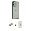 MARSİLYAN™- iPhone 12 Pro Max Kılıf Eksen Doku Prime - Siyah Mat Seramik Nano Ekran Koruyucu + Sierra Blue Shine Kamera Lens Koruma Cam