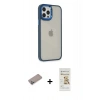 MARSİLYAN™- iPhone 12 Pro Max Kılıf Eksen Doku Prime - Siyah Mat Seramik Nano Ekran Koruyucu + Sierra Blue Shine Kamera Lens Koruma Cam