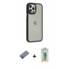 MARSİLYAN™- iPhone 12 Pro Max Kılıf Eksen Doku Prime - Siyah Polymer Nano Ekran Koruyucu + Kırmızı Metal Kamera Lens Koruma Cam