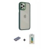 MARSİLYAN™- iPhone 12 Pro Max Kılıf Eksen Doku Prime - Siyah Polymer Nano Ekran Koruyucu + Pembe Renkli Kamera Lens Koruma Cam