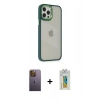 MARSİLYAN™- iPhone 12 Pro Max Kılıf Eksen Doku Prime - Siyah Polymer Nano Ekran Koruyucu + Neon Fosforlu Kamera Lens - SI