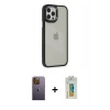 MARSİLYAN™- iPhone 12 Pro Max Kılıf Eksen Doku Prime - Siyah Polymer Nano Ekran Koruyucu + Neon Fosforlu Kamera Lens - SI