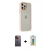 MARSİLYAN™- iPhone 12 Pro Max Kılıf Eksen Doku Prime - Siyah Polymer Nano Ekran Koruyucu + Neon Fosforlu Kamera Lens - SI