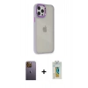 MARSİLYAN™- iPhone 12 Pro Max Kılıf Eksen Doku Prime - Siyah Polymer Nano Ekran Koruyucu + Neon Fosforlu Kamera Lens - SI