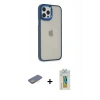 MARSİLYAN™- iPhone 12 Pro Max Kılıf Eksen Doku Prime - Siyah Polymer Nano Ekran Koruyucu + Renkli Kamera Lens Koruma Cam - SI