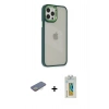 MARSİLYAN™- iPhone 12 Pro Max Kılıf Eksen Doku Prime - Siyah Polymer Nano Ekran Koruyucu + Renkli Kamera Lens Koruma Cam - SI