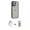 MARSİLYAN™- iPhone 12 Pro Max Kılıf Eksen Doku Prime - Siyah Polymer Nano Ekran Koruyucu + Shine Kamera Lens - LT