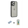 MARSİLYAN™- iPhone 12 Pro Max Kılıf Eksen Doku Prime - Siyah Polymer Nano Ekran Koruyucu + Shine Kamera Lens Koruma Cam - MI