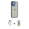 MARSİLYAN™- iPhone 12 Pro Max Kılıf Eksen Doku Prime - Siyah Polymer Nano Ekran Koruyucu + Shine Kamera Lens - LT