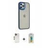 MARSİLYAN™- iPhone 12 Pro Max Kılıf Eksen Doku Prime - Siyah Polymer Nano Ekran Koruyucu + Shine Kamera Lens - GD