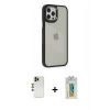MARSİLYAN™- iPhone 12 Pro Max Kılıf Eksen Doku Prime - Siyah Polymer Nano Ekran Koruyucu + Shine Kamera Lens - GD