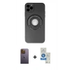 MARSİLYAN™- iPhone 12 Pro Max Kılıf Eksen Klasik Prime - Şeffaf Royal Nano Ekran Koruyucu + Neon Fosforlu Kamera Lens - SI