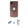MARSİLYAN™- iPhone 12 Pro Max Kılıf Eksen Klasik Prime - Şeffaf Uv Polymer Nano Ekran Koruyucu + Pembe Shine Kamera Lens Koruma Cam
