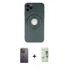 MARSİLYAN™- iPhone 12 Pro Max Kılıf Eksen Klasik Prime - Siyah 20D Premium Cam Ekran Koruyucu + Yeşil Neon Fosforlu Kamera Lens