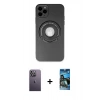 MARSİLYAN™- iPhone 12 Pro Max Kılıf Eksen Klasik Prime - Siyah 34D Izgaralı Cam + Neon Fosforlu Kamera Lens - BZ