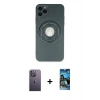 MARSİLYAN™- iPhone 12 Pro Max Kılıf Eksen Klasik Prime - Siyah 34D Izgaralı Cam + Neon Fosforlu Kamera Lens - BZ