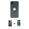 MARSİLYAN™- iPhone 12 Pro Max Kılıf Eksen Klasik Prime - Siyah 34D Izgaralı Cam + Neon Fosforlu Kamera Lens - MI