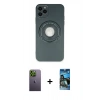 MARSİLYAN™- iPhone 12 Pro Max Kılıf Eksen Klasik Prime - Siyah 34D Izgaralı Cam + Neon Fosforlu Kamera Lens - YL