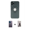 MARSİLYAN™- iPhone 12 Pro Max Kılıf Eksen Klasik Prime - Siyah Bilvis Hayalet Cam Ekran Koruyucu + Neon Fosforlu Kamera Lens - MI