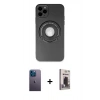 MARSİLYAN™- iPhone 12 Pro Max Kılıf Eksen Klasik Prime - Siyah Bilvis Hayalet Cam Ekran Koruyucu + Neon Fosforlu Kamera Lens - MI