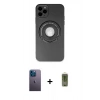 MARSİLYAN™- iPhone 12 Pro Max Kılıf Eksen Klasik Prime - Siyah Joko Magic 5D Hayalet Cam + Mavi Neon Fosforlu Kamera Lens