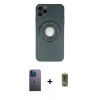 MARSİLYAN™- iPhone 12 Pro Max Kılıf Eksen Klasik Prime - Siyah Joko Magic 5D Hayalet Cam + Mavi Neon Fosforlu Kamera Lens