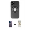 MARSİLYAN™- iPhone 12 Pro Max Kılıf Eksen Klasik Prime - Siyah Mat Seramik Nano Ekran Koruyucu + Neon Fosforlu Kamera Lens - MI