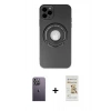MARSİLYAN™- iPhone 12 Pro Max Kılıf Eksen Klasik Prime - Siyah Mat Seramik Nano Ekran Koruyucu + Neon Fosforlu Kamera Lens - BZ